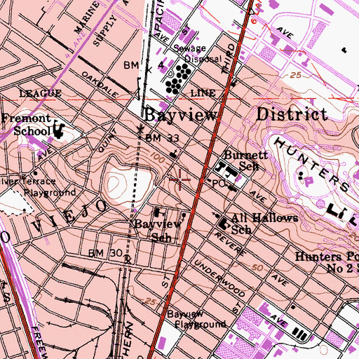 Topographic Map of Bayview District, CA