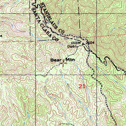 Topographic Map of Bear Mountain, CA