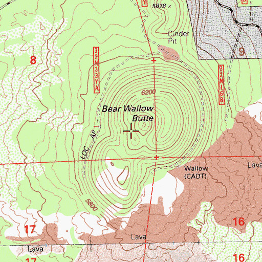 Topographic Map of Bear Wallow Butte, CA