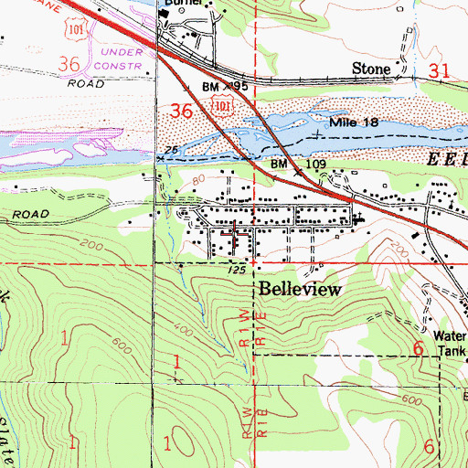 Topographic Map of Belleview, CA