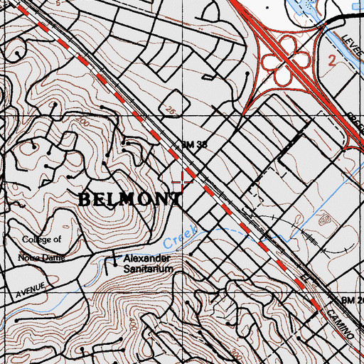 Topographic Map of Belmont, CA