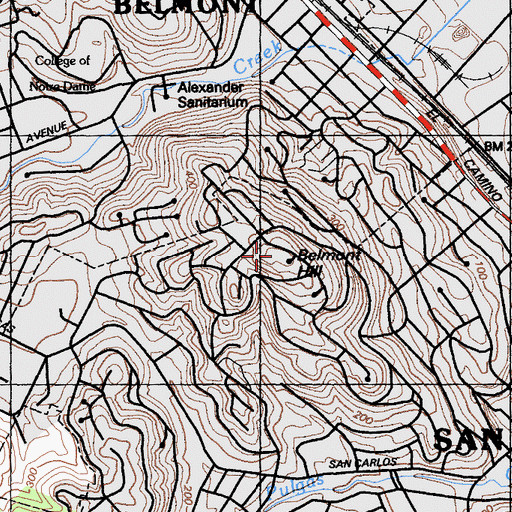 Topographic Map of Belmont Hill, CA