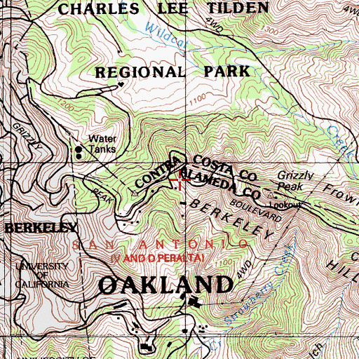 Topographic Map of Berkeley Hills, CA