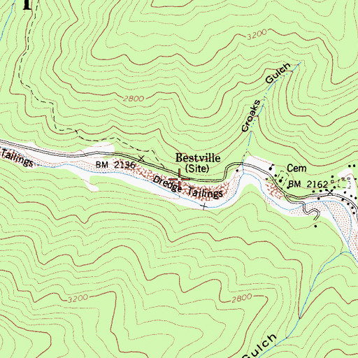 Topographic Map of Bestville, CA