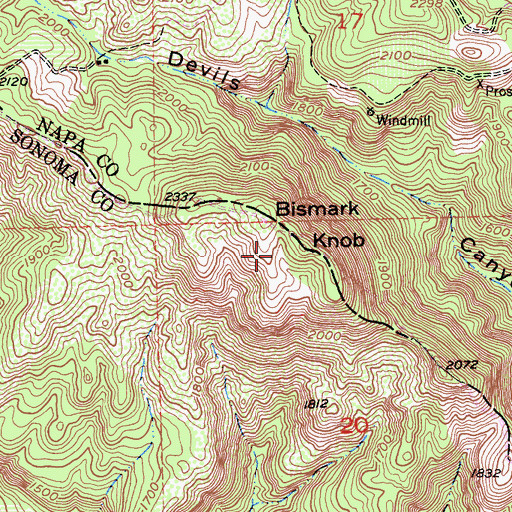 Topographic Map of Bismark Knob, CA