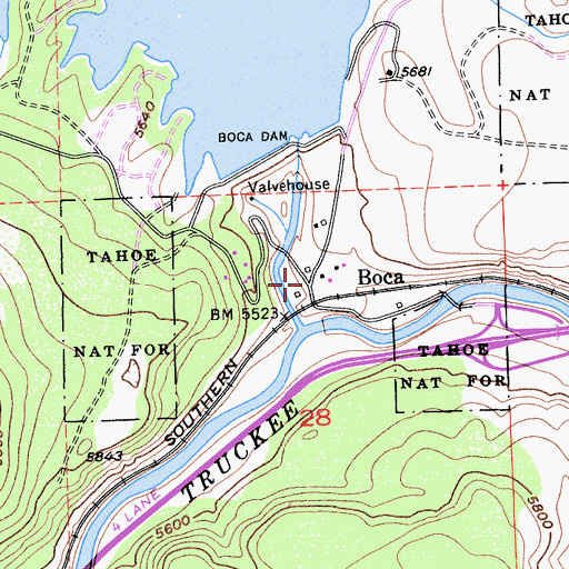 Topographic Map of Boca, CA