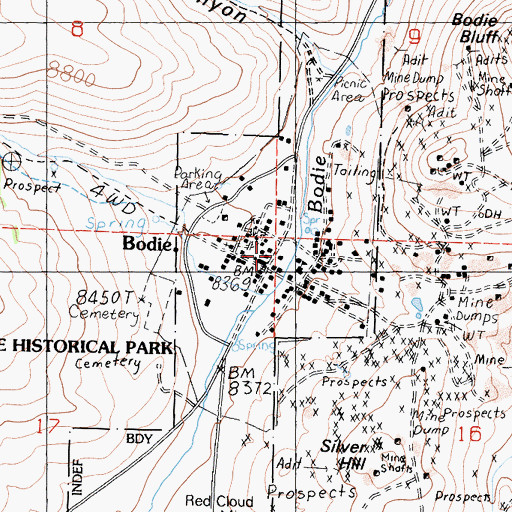 Topographic Map of Bodie, CA