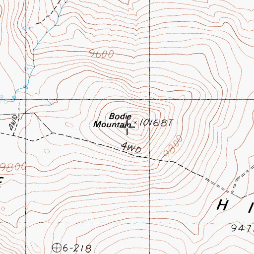 Topographic Map of Bodie Mountain, CA