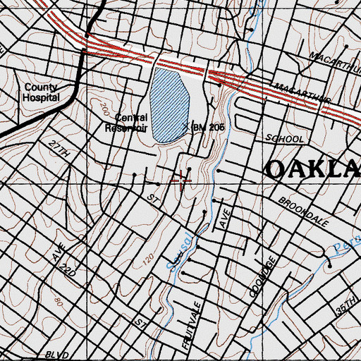 Topographic Map of Booth Memorial Hospital, CA