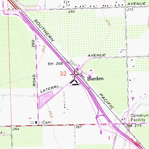 Topographic Map of Borden, CA