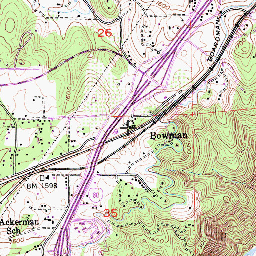 Topographic Map of Bowman, CA