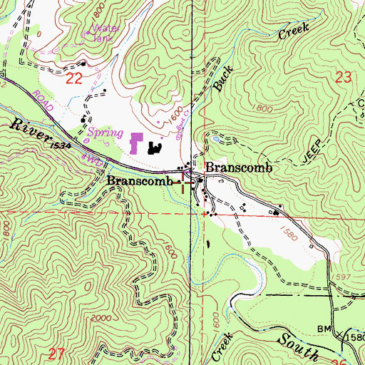 Topographic Map of Branscomb, CA