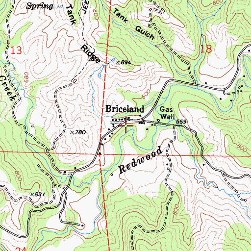 Topographic Map of Briceland, CA