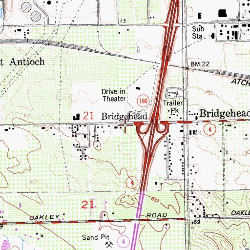 Topographic Map of Bridgehead, CA