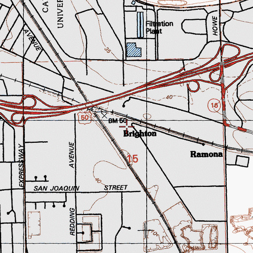 Topographic Map of Brighton, CA