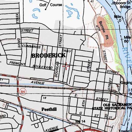 Topographic Map of Broderick, CA