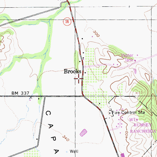 Topographic Map of Brooks, CA
