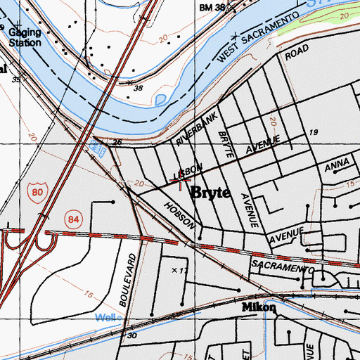 Topographic Map of Bryte, CA