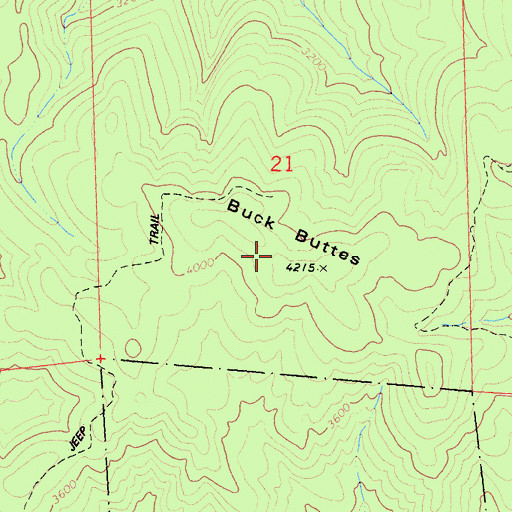 Topographic Map of Buck Buttes, CA