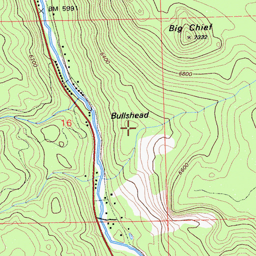 Topographic Map of Bullshead, CA