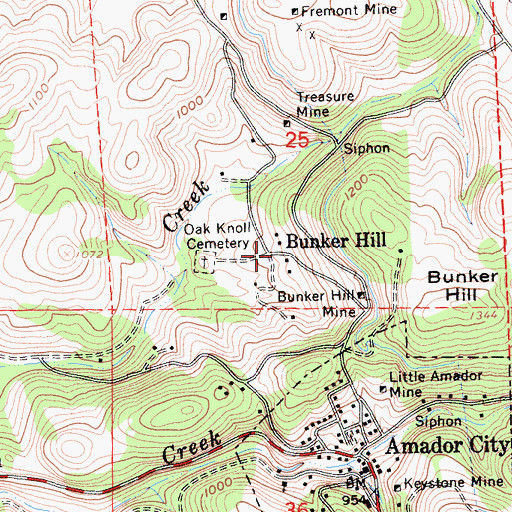 Topographic Map of Bunker Hill, CA