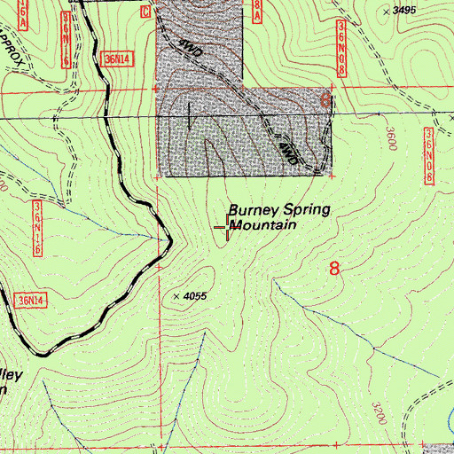 Topographic Map of Burney Spring Mountain, CA