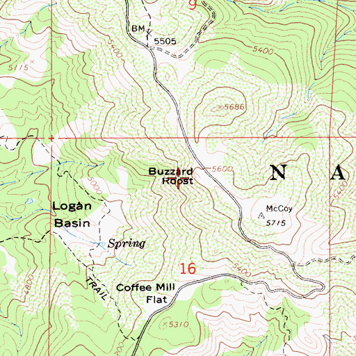 Topographic Map of Buzzard Roost, CA