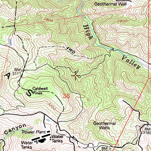 Topographic Map of Caldwell Pines, CA