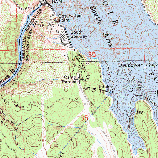 Topographic Map of Camp Pardee, CA