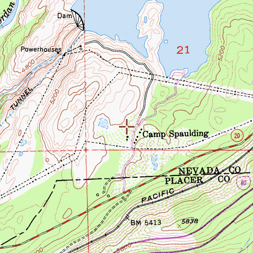 Topographic Map of Camp Spaulding, CA