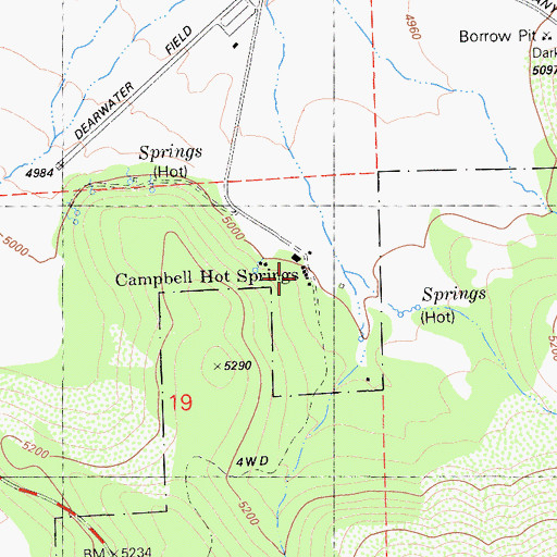Topographic Map of Campbell Hot Springs, CA