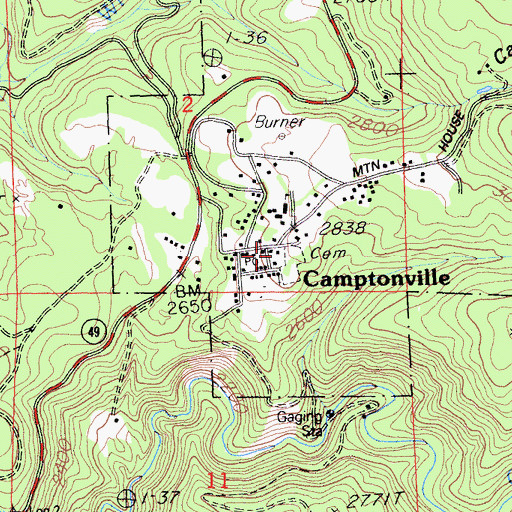 Topographic Map of Camptonville, CA