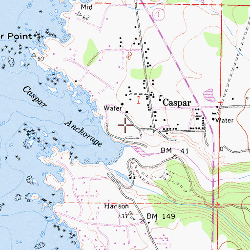 Topographic Map of Caspar, CA
