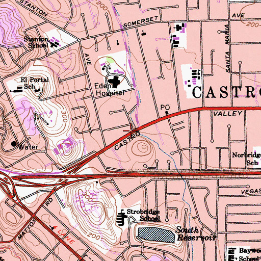 Topographic Map of Castro Valley, CA