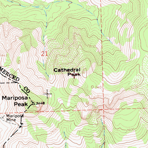 Topographic Map of Cathedral Peak, CA