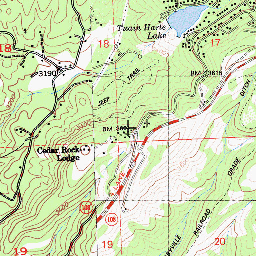 Topographic Map of Cedar Rock Lodge, CA