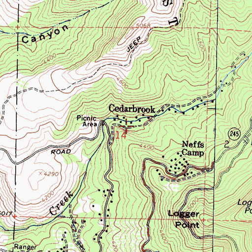 Topographic Map of Cedarbrook, CA