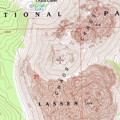 Topographic Map of Chaos Crags, CA