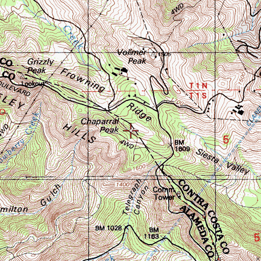 Topographic Map of Chaparral Peak, CA