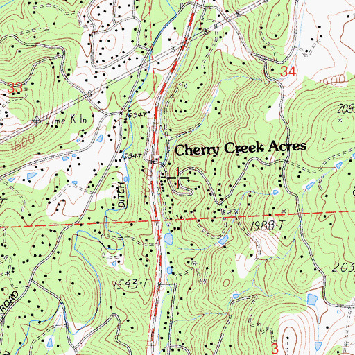 Topographic Map of Cherry Creek Acres, CA