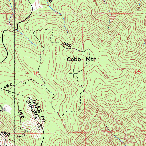 Topographic Map of Cobb Mountain, CA