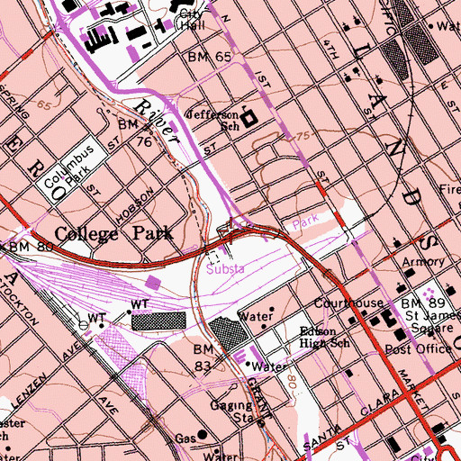 Topographic Map of College Park, CA