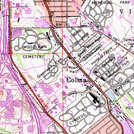 Topographic Map of Colma, CA