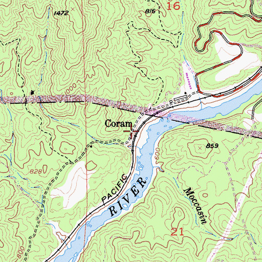 Topographic Map of Coram, CA