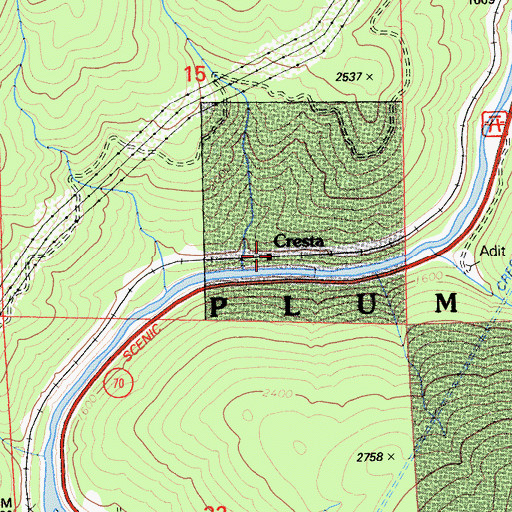 Topographic Map of Cresta, CA