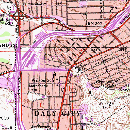 Topographic Map of Daly City, CA