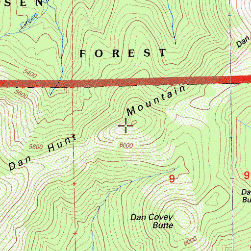 Topographic Map of Dan Hunt Mountain, CA