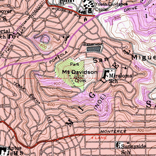 Topographic Map of Mount Davidson, CA