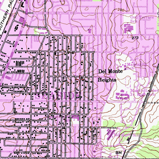 Topographic Map of Del Monte Heights, CA