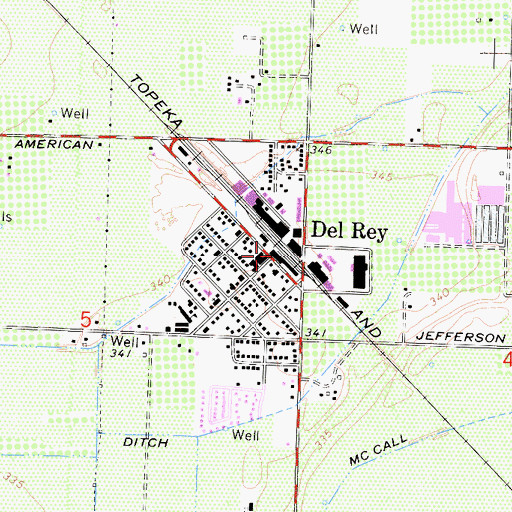 Topographic Map of Del Rey, CA